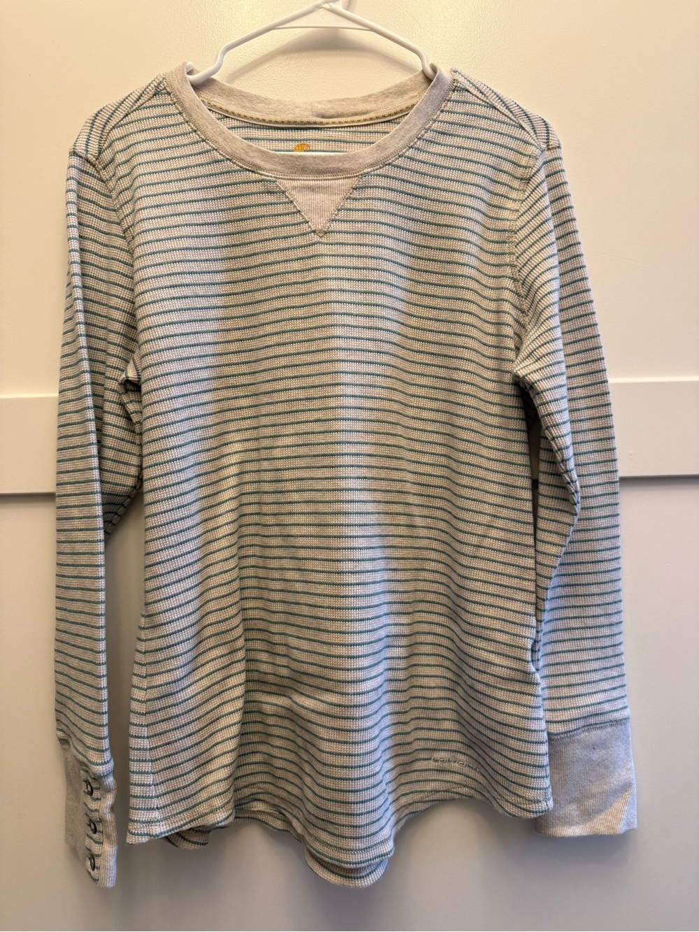 Carhartt Women’s L Striped Waffle Knit Henley Long Sleeve Snap Cuff Top